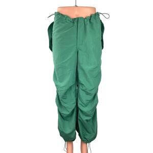 Super Massive Women Green Windbreaker Baggy Parachute Drawstring Trouser Pants M